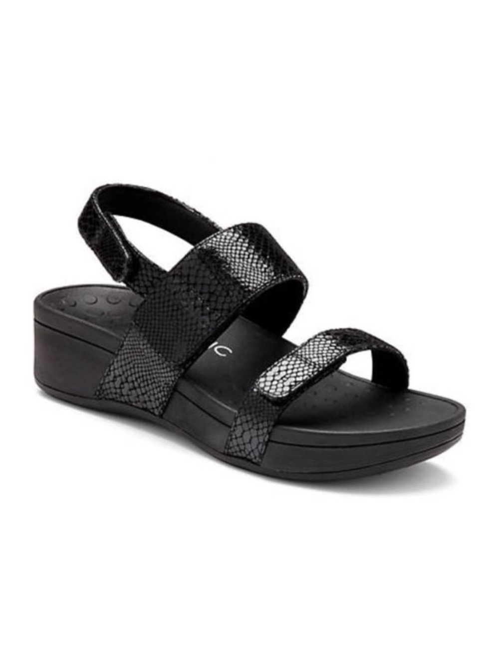 Vionic black snake print wedge sandals Sz 8